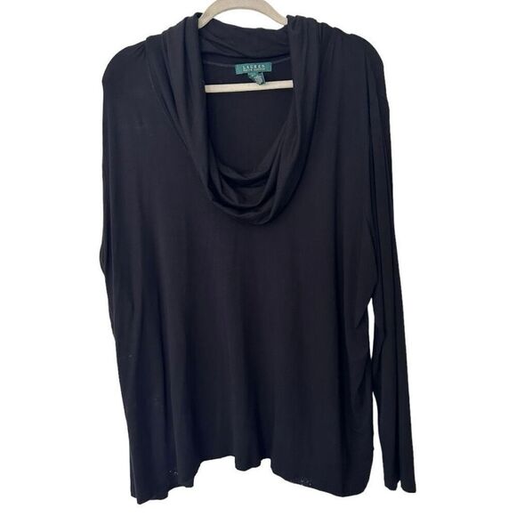 Lauren Ralph Lauren Black Cowl Neck Long Sleeve Top size 3x Minimalist Capsule - Picture 1 of 11